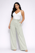 Double Buckle Wrap Waist Wide-Leg Pants
