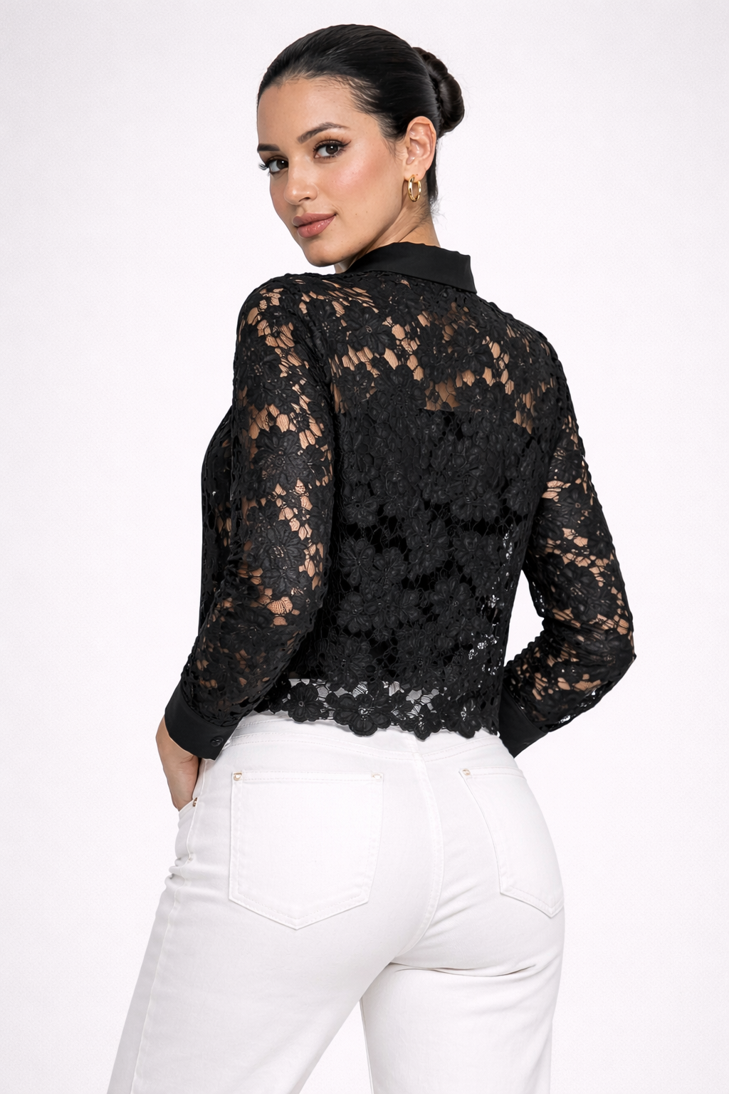Floral Lace Button-Down Blouse