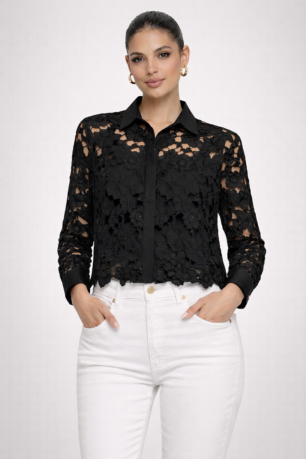 Floral Lace Button-Down Blouse