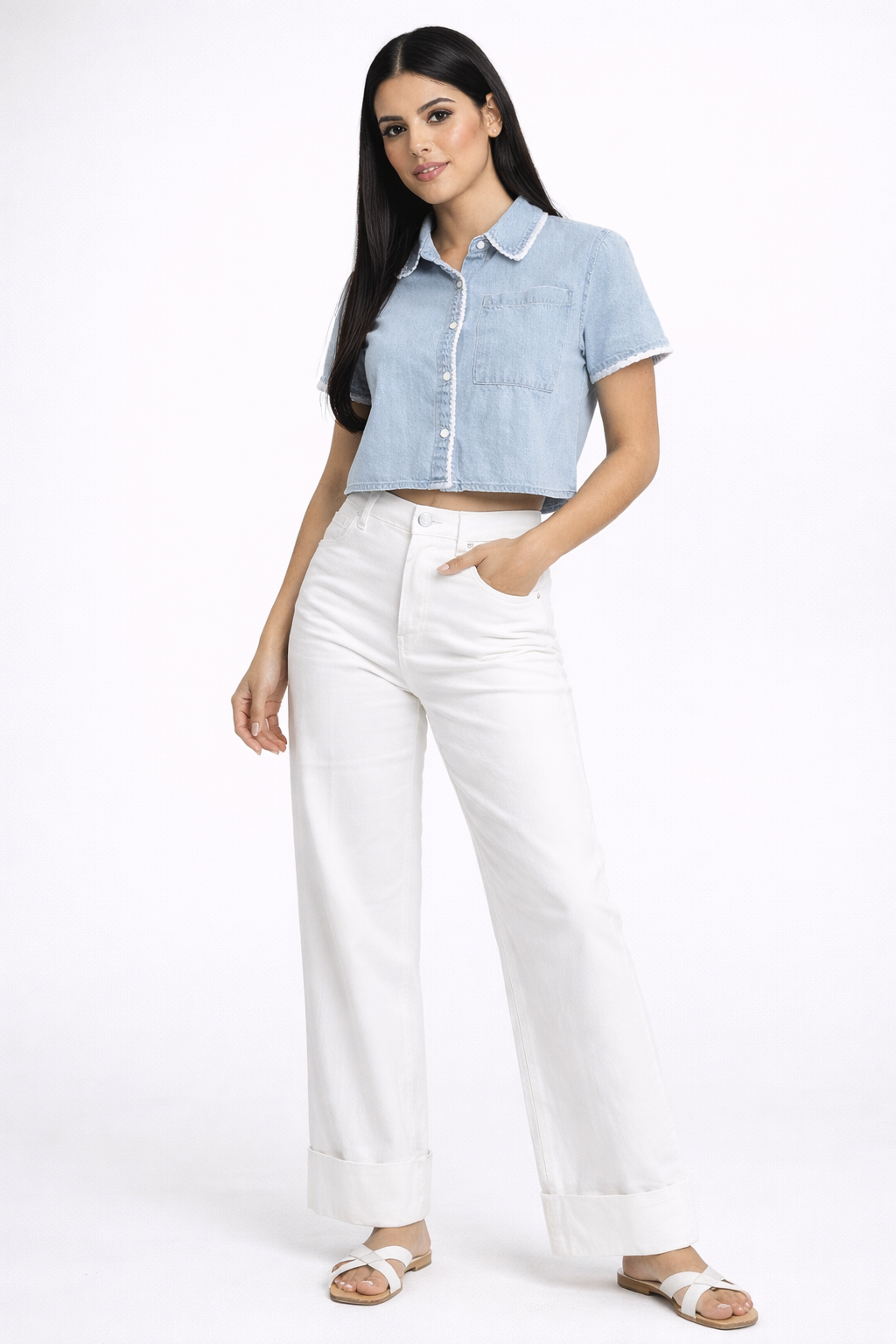 Isla Chambray Button Top