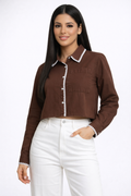 Scallop Stitch Chambray Cropped Shirt